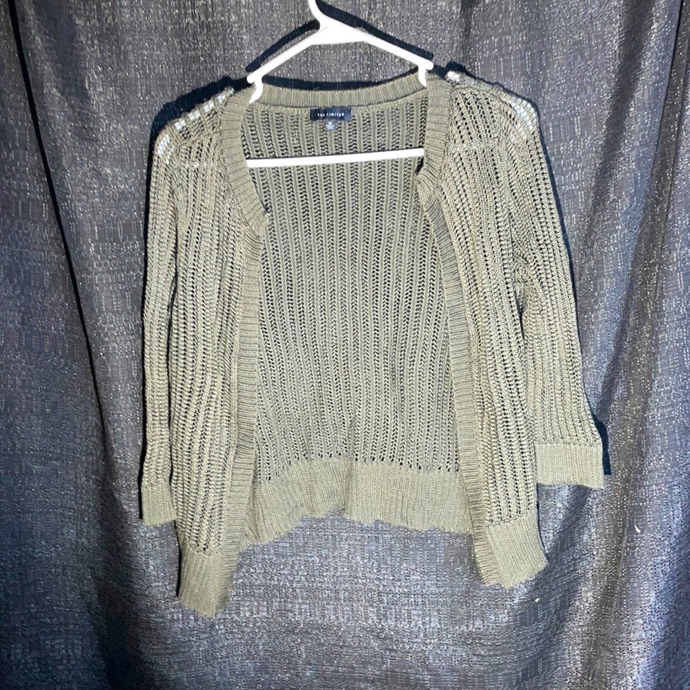 The Limited Green Olive 3/4 Sleeve open Cardigan- see photos